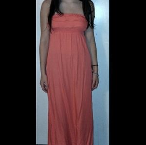 Long Pink Strapless Dress